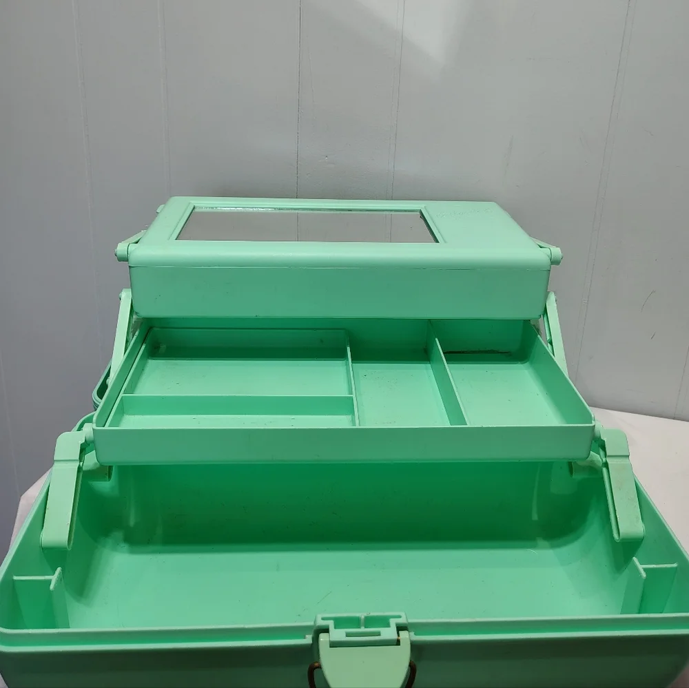 Vintage Caboodles Mint Green Makeup‎ Case Organizer 80s 90s Retro w Mirror